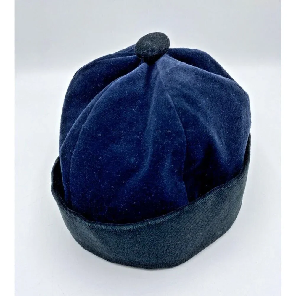 Hildegard Gunzel Doll Hat Blue Black Velvet Fold Up Brim Beanie Made In USA #4